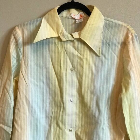 Vintage S 1970s rainbow long sleeve button down blouse psychedelic - Picture 2 of 8